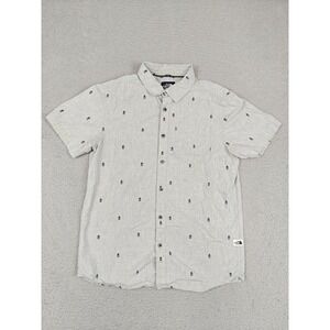 The North Face Shirt Mens Medium Gray Campfire Print Short Sleeve Button Up